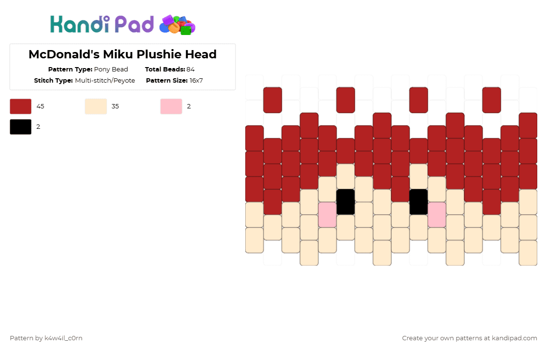 McDonald\'s Miku Plushie Head - Pony Bead Pattern by k4w4il_c0rn on Kandi Pad - beige,red