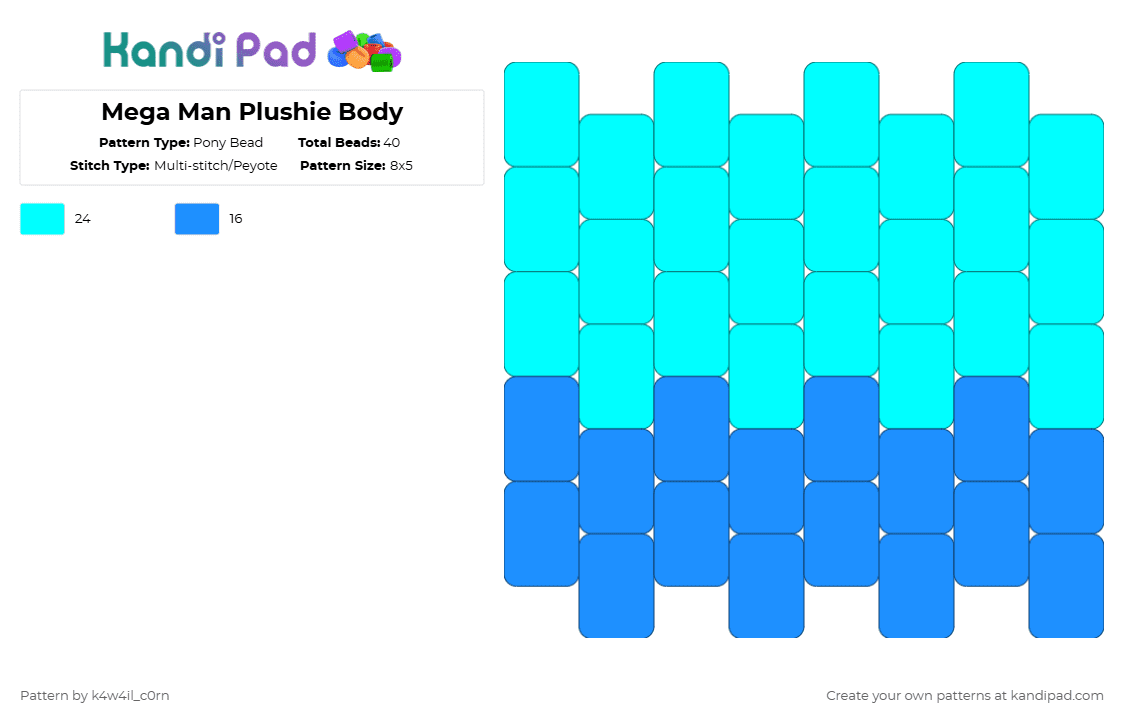 Mega Man Plushie Body - Pony Bead Pattern by k4w4il_c0rn on Kandi Pad - light blue