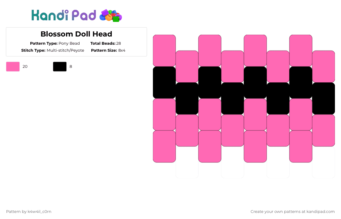 Blossom Doll Head - Pony Bead Pattern by k4w4il_c0rn on Kandi Pad - pink,black