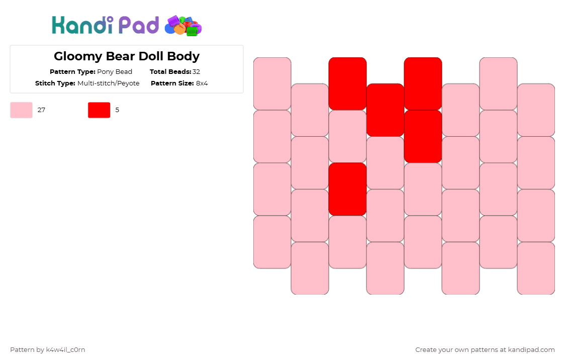 Gloomy Bear Doll Body - Pony Bead Pattern by k4w4il_c0rn on Kandi Pad - pink