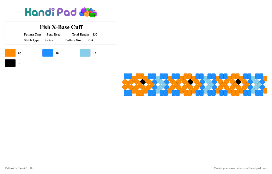 Fish X-Base Cuff - Pony Bead Pattern by k4w4il_c0rn on Kandi Pad - orange,light blue
