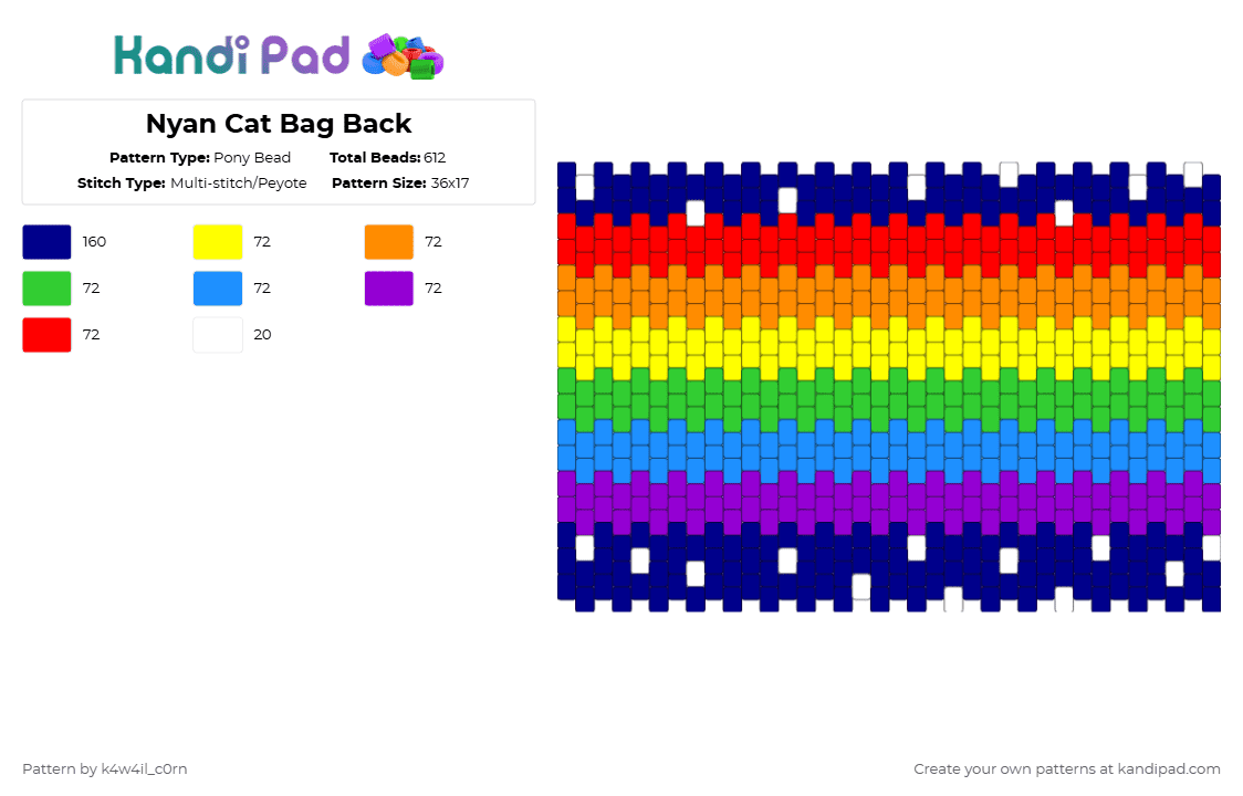 Nyan Cat Bag Back - Pony Bead Pattern by k4w4il_c0rn on Kandi Pad - 