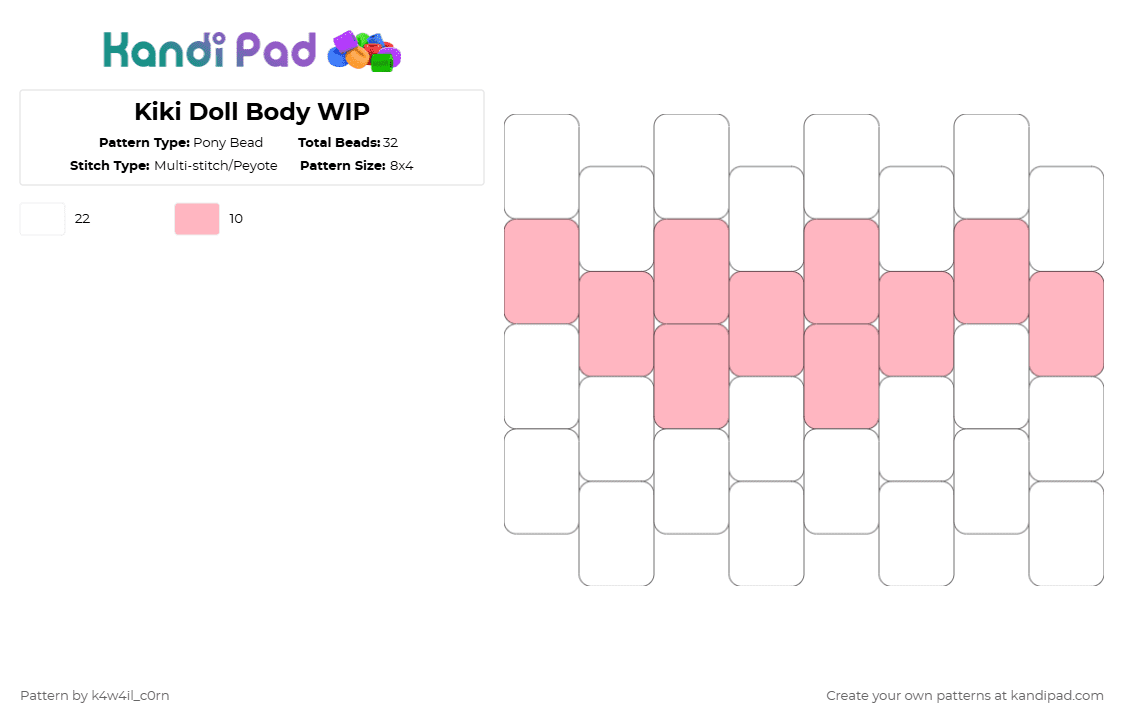 Kiki Doll Body WIP - Pony Bead Pattern by k4w4il_c0rn on Kandi Pad - pink,white
