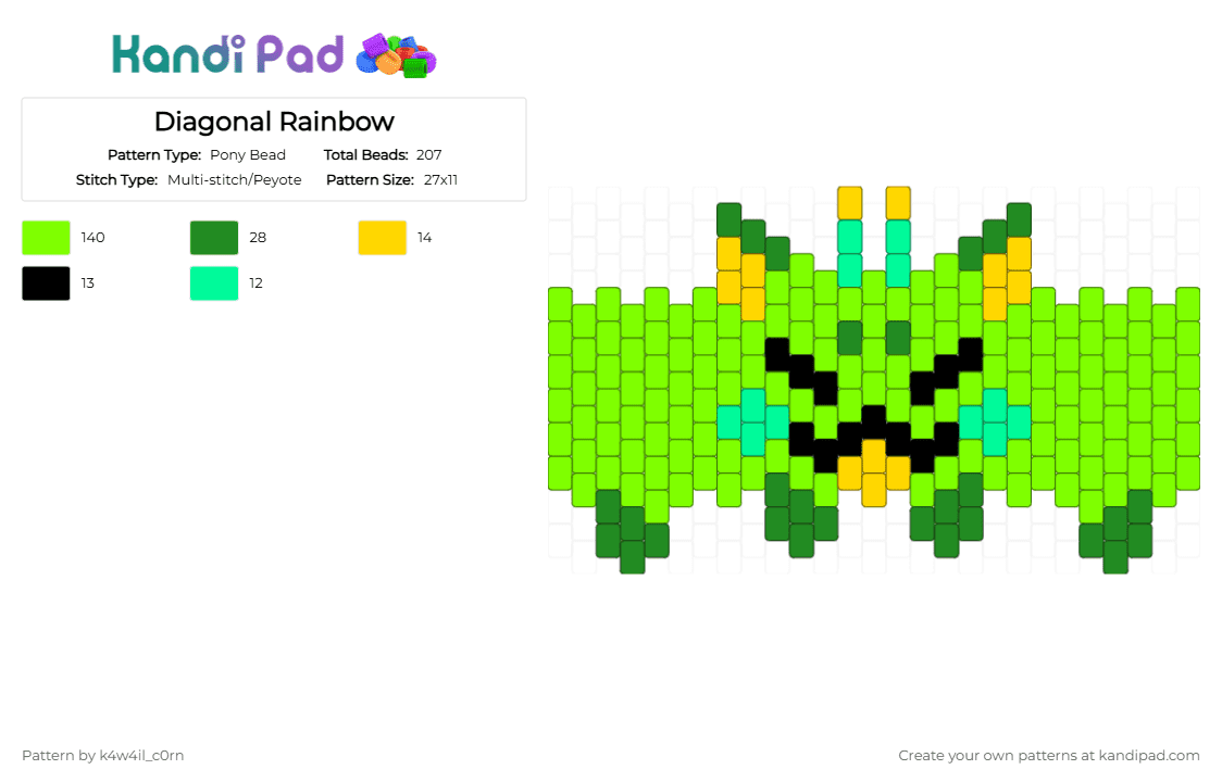 Gnarpy Cuff - Pony Bead Pattern by k4w4il_c0rn on Kandi Pad - green