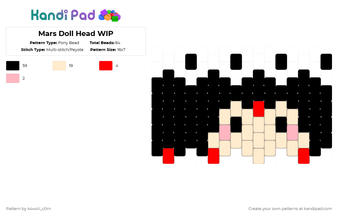 Mars Doll Head WIP - Pony Bead Pattern by k4w4il_c0rn on Kandi Pad - black,beige