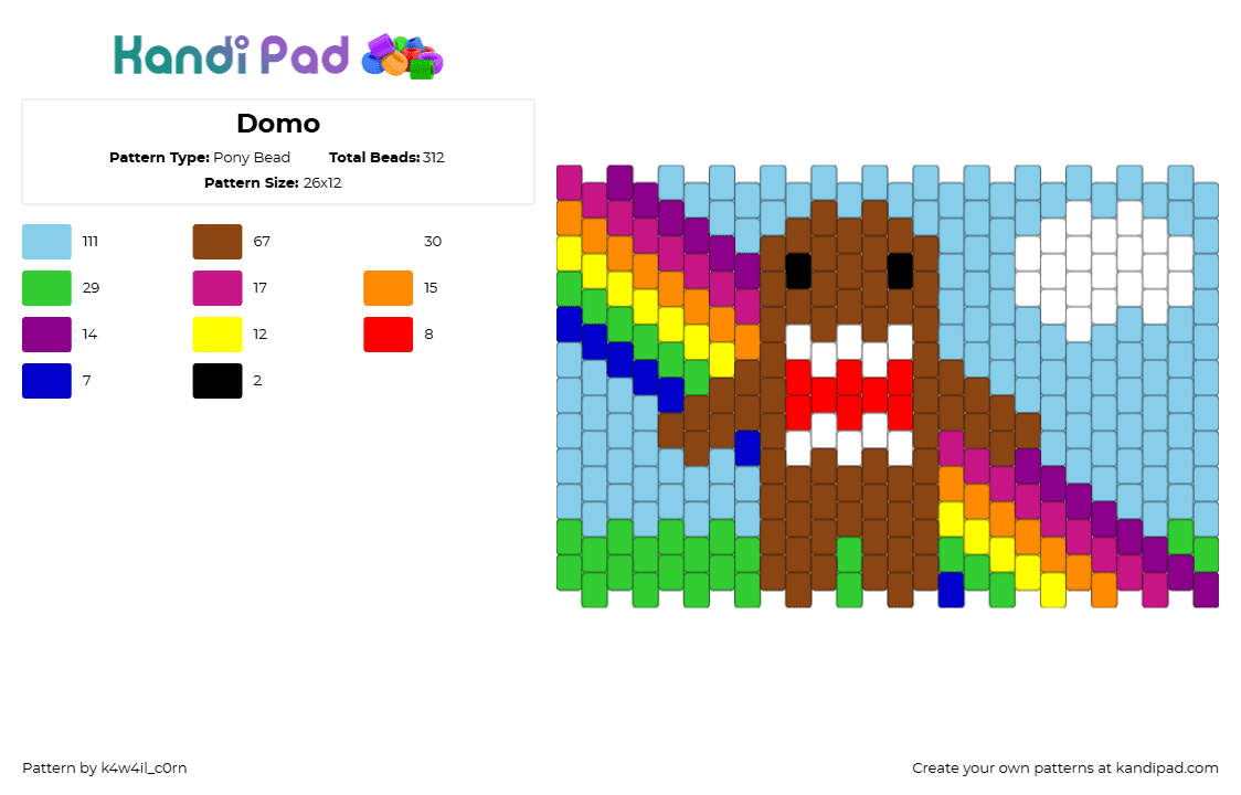 Domo - Pony Bead Pattern by k4w4il_c0rn on Kandi Pad - domo,rainbow,landscape,colorful,brown,light blue