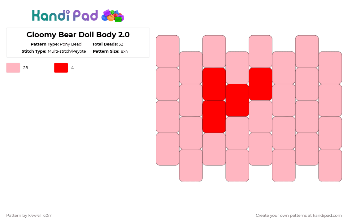 Gloomy Bear Doll Body 2.0 - Pony Bead Pattern by k4w4il_c0rn on Kandi Pad - pink