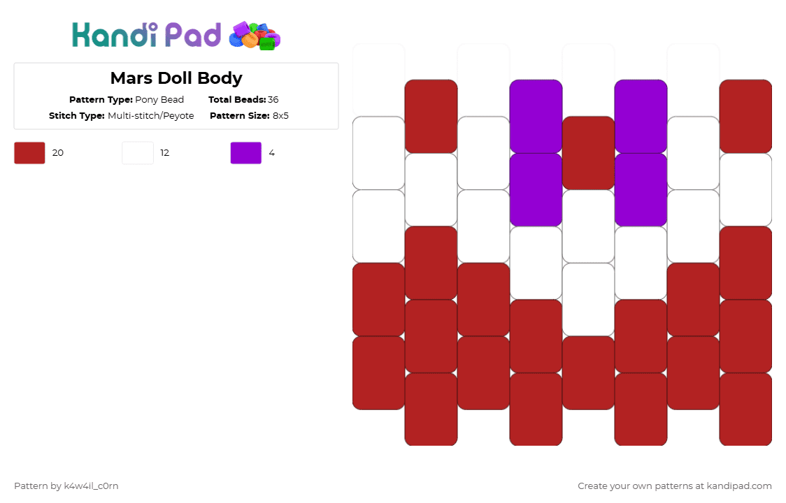 Mars Doll Body - Pony Bead Pattern by k4w4il_c0rn on Kandi Pad - red