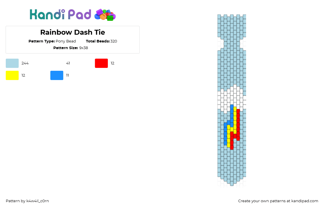 Rainbow Dash Tie - Pony Bead Pattern by k4w4il_c0rn on Kandi Pad - light blue