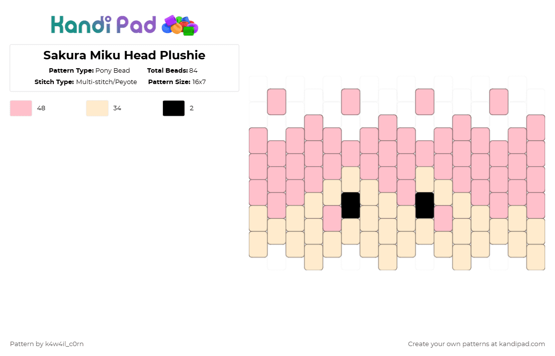 Sakura Miku Plushie Head - Pony Bead Pattern by k4w4il_c0rn on Kandi Pad - beige,pink