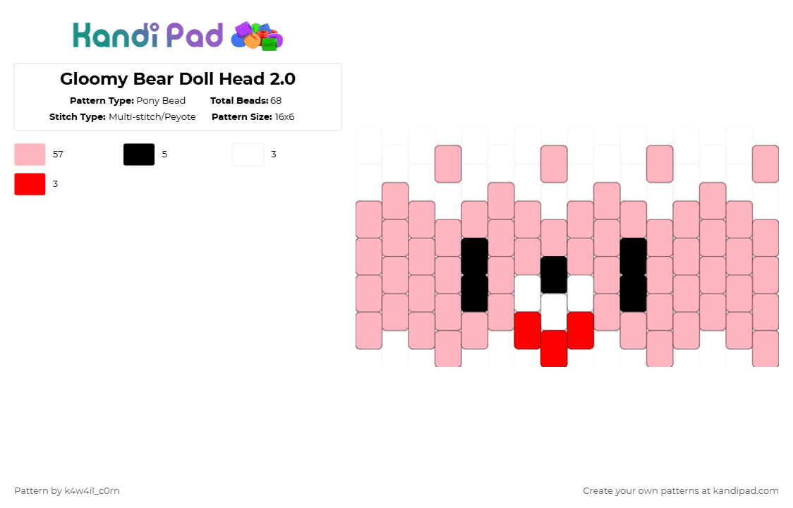 Gloomy Bear Doll Head 2.0 - Pony Bead Pattern by k4w4il_c0rn on Kandi Pad - pink