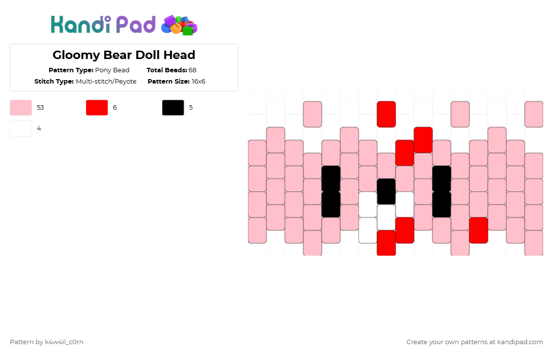 Gloomy Bear Doll Head - Pony Bead Pattern by k4w4il_c0rn on Kandi Pad - pink
