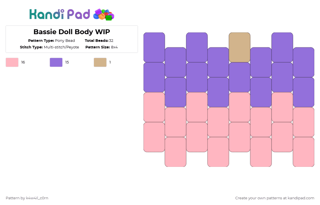 Bassie Doll Body WIP - Pony Bead Pattern by k4w4il_c0rn on Kandi Pad - purple,pink