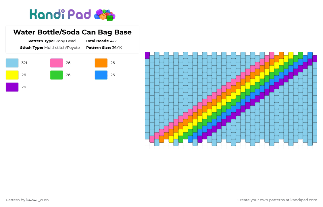 Water Bottle/Soda Can Bag Base - Pony Bead Pattern by k4w4il_c0rn on Kandi Pad - light blue