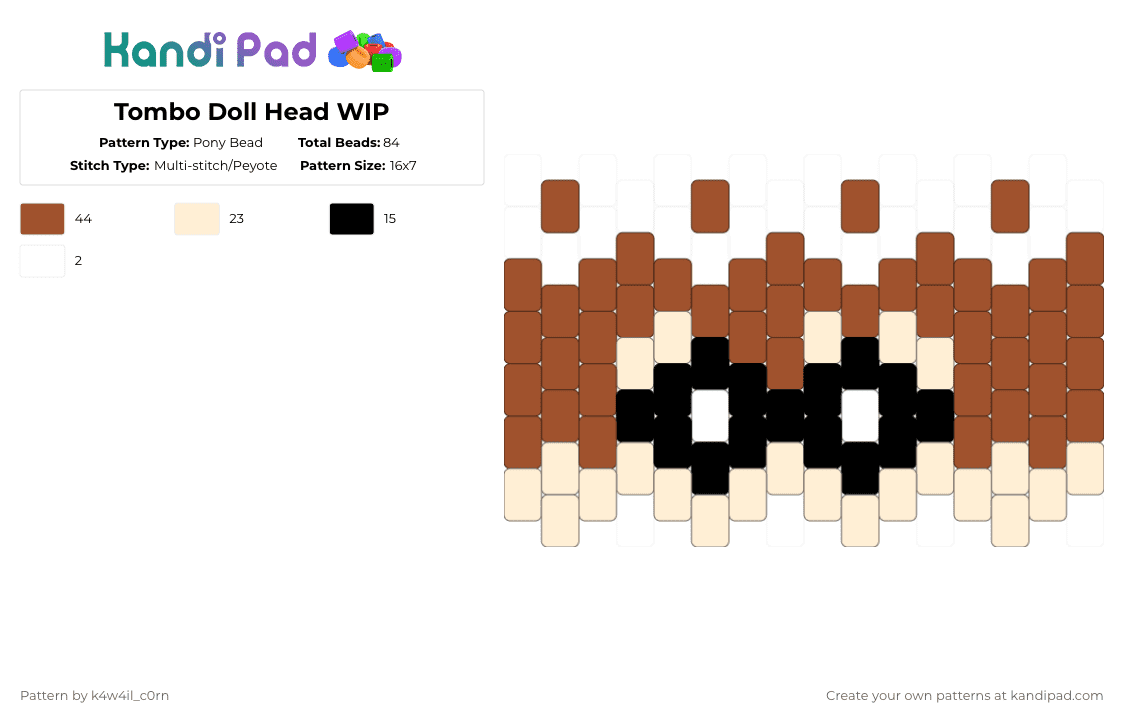 Tombo Doll Head WIP - Pony Bead Pattern by k4w4il_c0rn on Kandi Pad - beige,red
