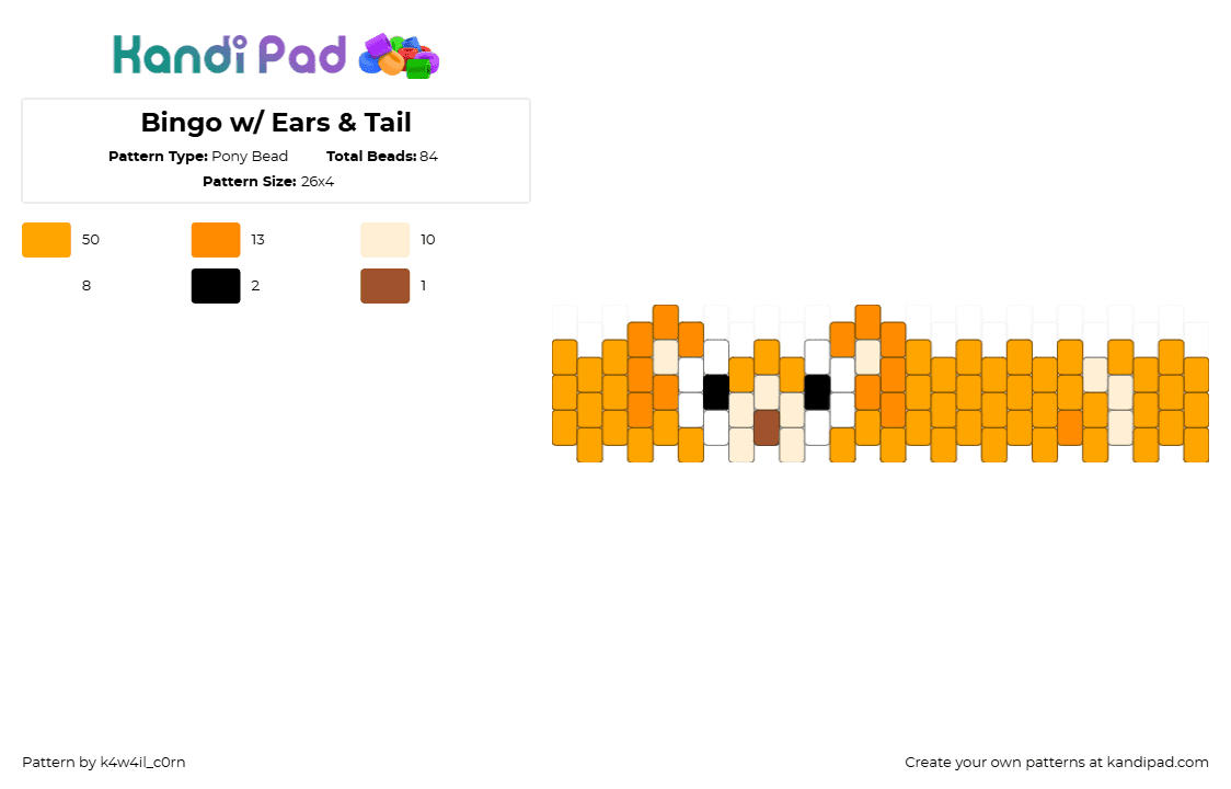 Bingo w/ Ears & Tail - Pony Bead Pattern by k4w4il_c0rn on Kandi Pad - orange