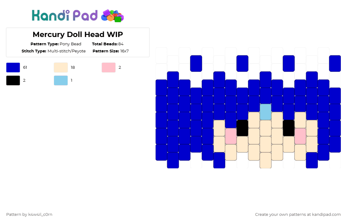 Mercury Doll Head WIP - Pony Bead Pattern by k4w4il_c0rn on Kandi Pad - purple