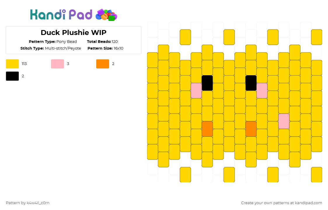 Duck Plushie WIP - Pony Bead Pattern by k4w4il_c0rn on Kandi Pad - yellow