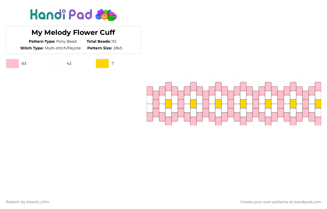 My Melody Flower Cuff - Pony Bead Pattern by k4w4il_c0rn on Kandi Pad - pink