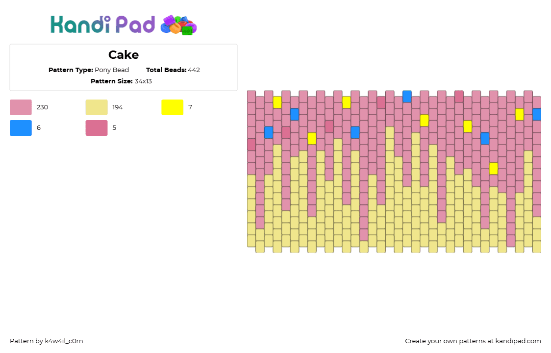 Cake - Pony Bead Pattern by k4w4il_c0rn on Kandi Pad - yellow,pink