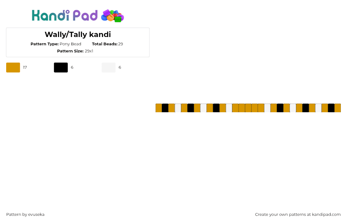 Wally/Tally kandi - Pony Bead Pattern by evuseka on Kandi Pad - wally,tally,single,bracelet,gold