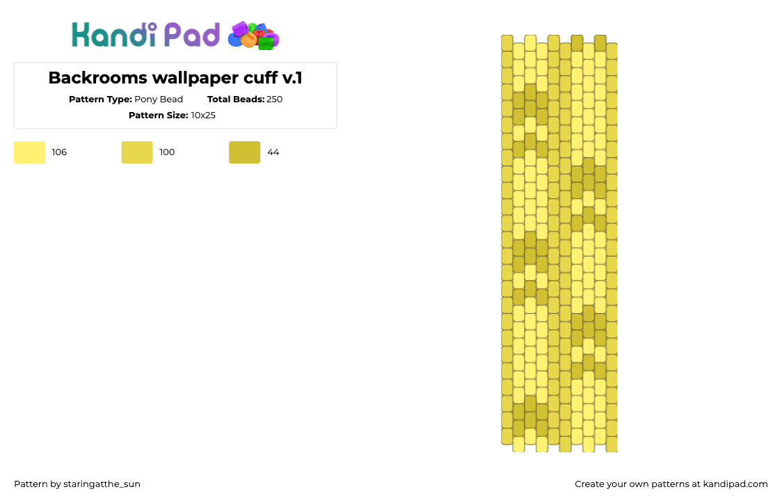 Backrooms wallpaper cuff v.1 - Pony Bead Pattern by staringatthe_sun on Kandi Pad - backrooms,wallpaper,geometric,repeating,cuff,youtube,yellow