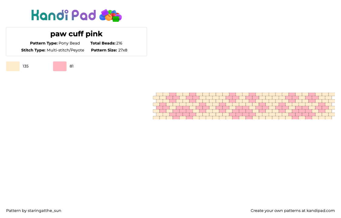 paw cuff pink - Pony Bead Pattern by staringatthe_sun on Kandi Pad - pink,beige,paw,cat,kitty,cute,therian