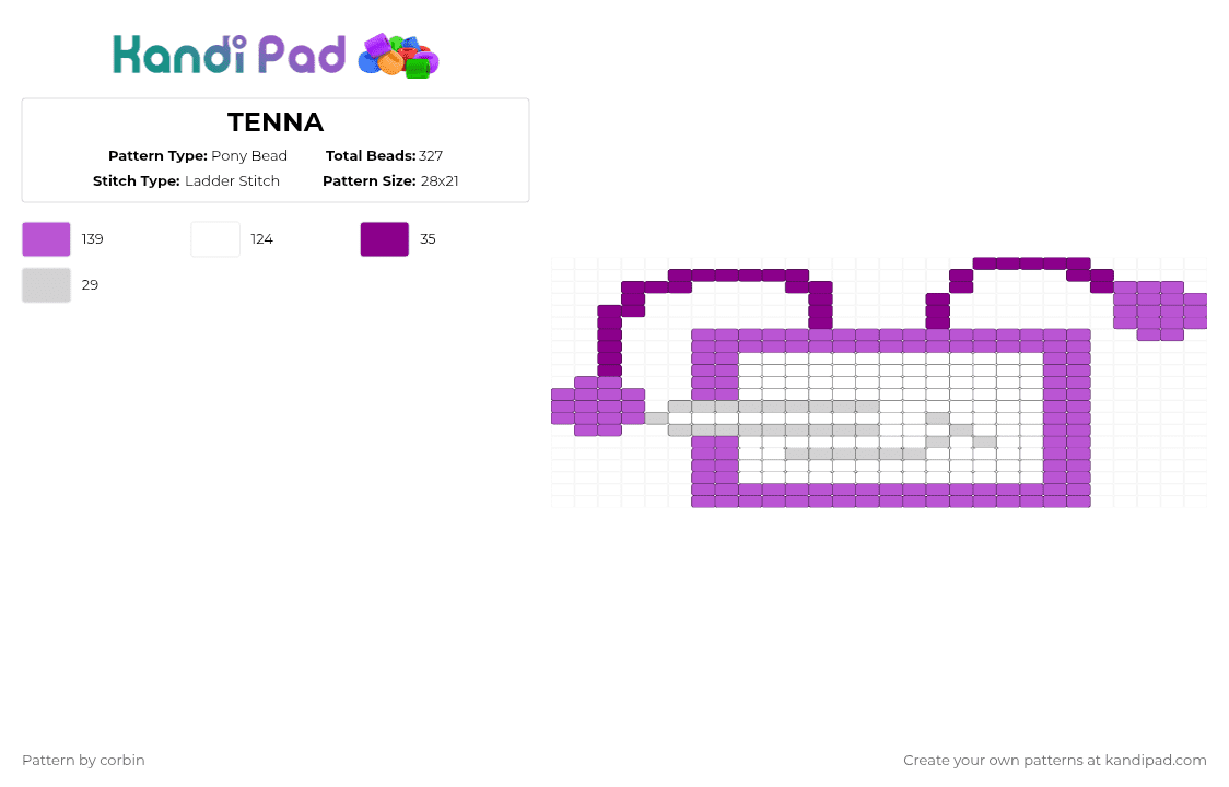 TENNA - Pony Bead Pattern by corbin on Kandi Pad - pink,white