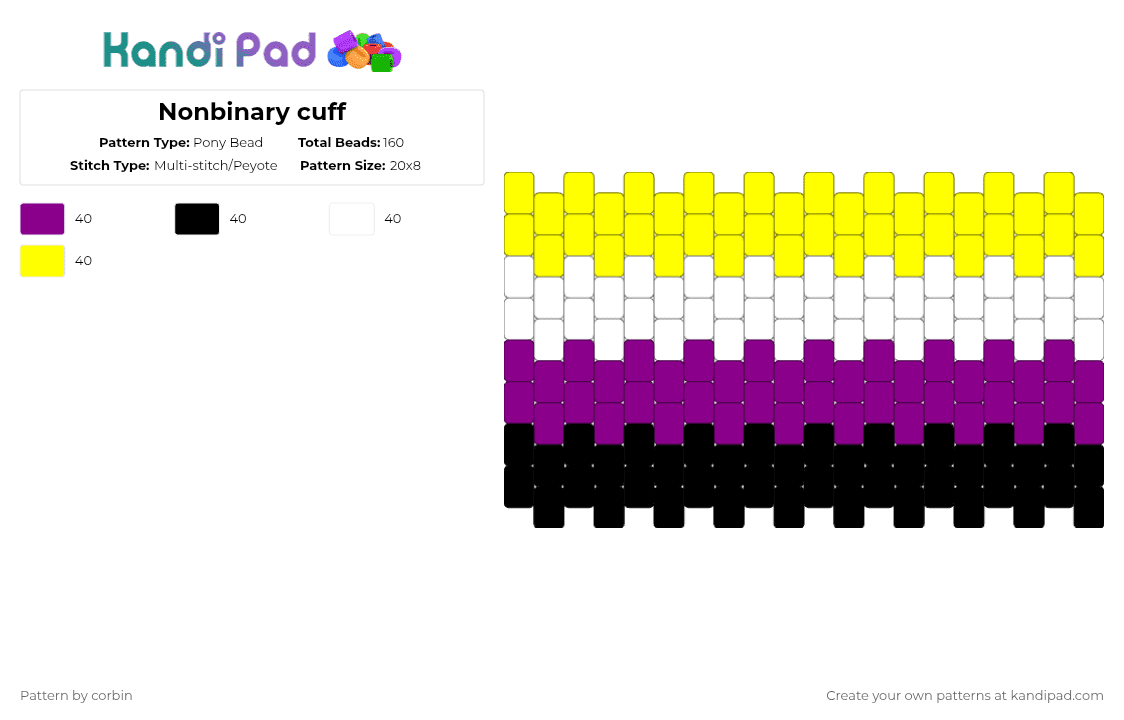 Nonbinary cuff Pony Bead Pattern - Kandi Pad | Kandi Patterns, Fuse ...