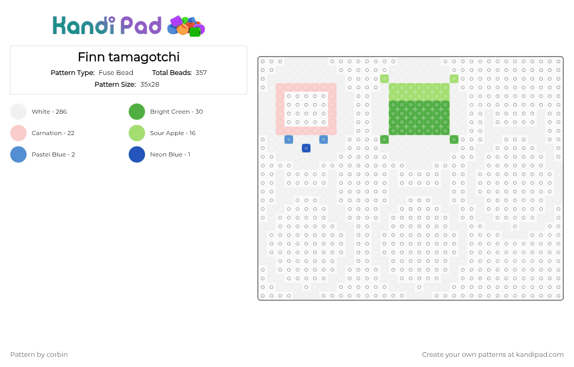 Finn tamagotchi - Fuse Bead Pattern by corbin on Kandi Pad - beige, green, white