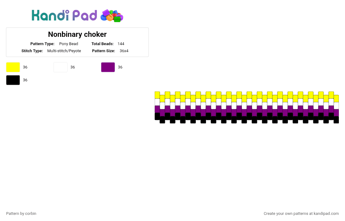 Nonbinary choker - Pony Bead Pattern by corbin on Kandi Pad - pink, yellow