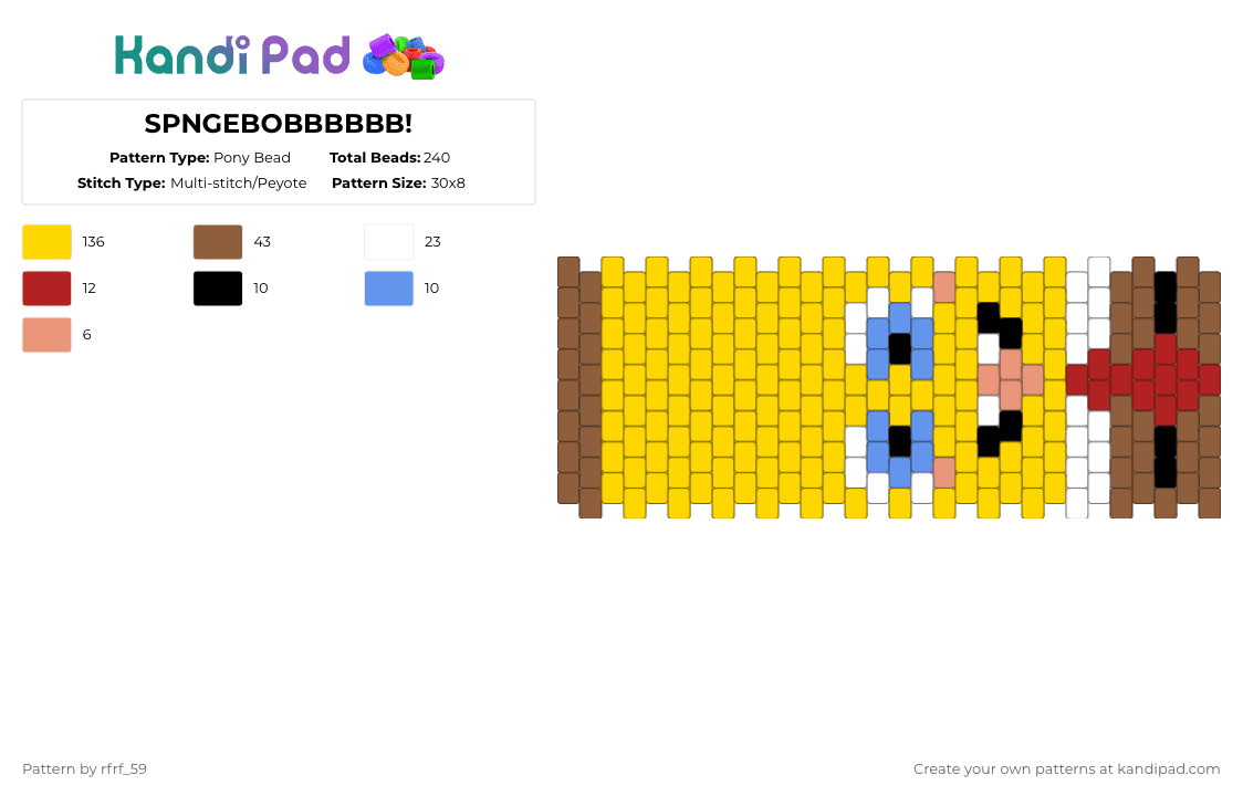SPNGEBOBBBBBB! - Pony Bead Pattern by rfrf_59 on Kandi Pad - tan,yellow