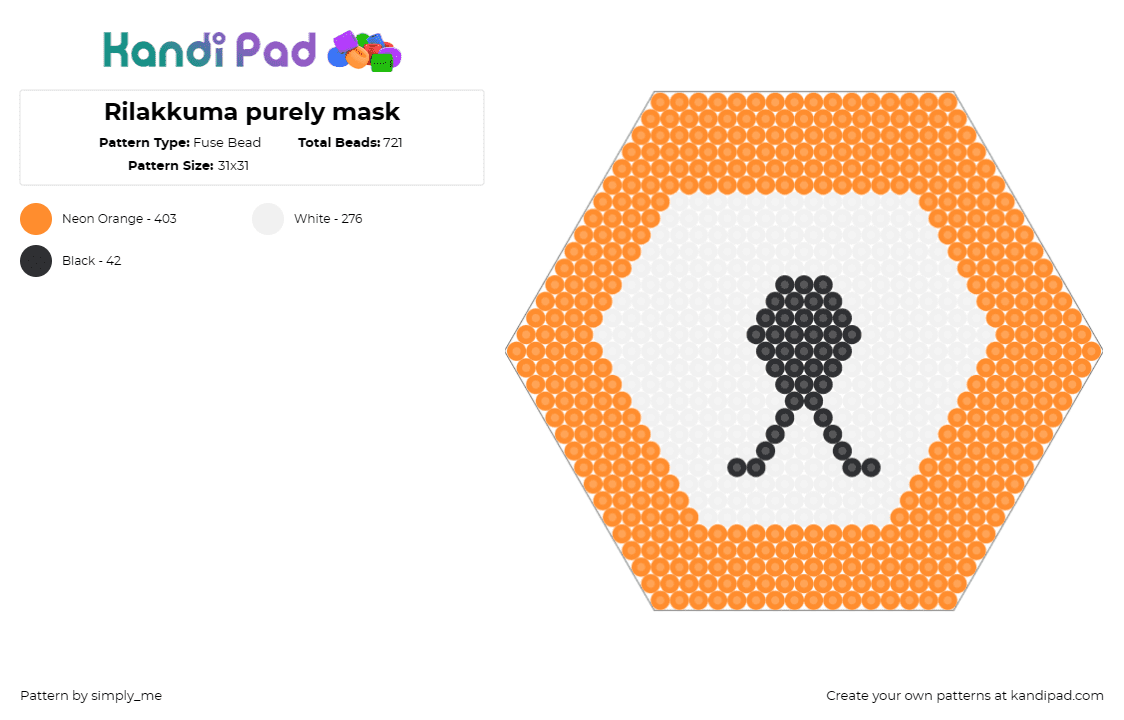 Rilakkuma purely mask - Fuse Bead Pattern by simply_me on Kandi Pad - rilakkuma,bear,hexagon,mask,orange,white