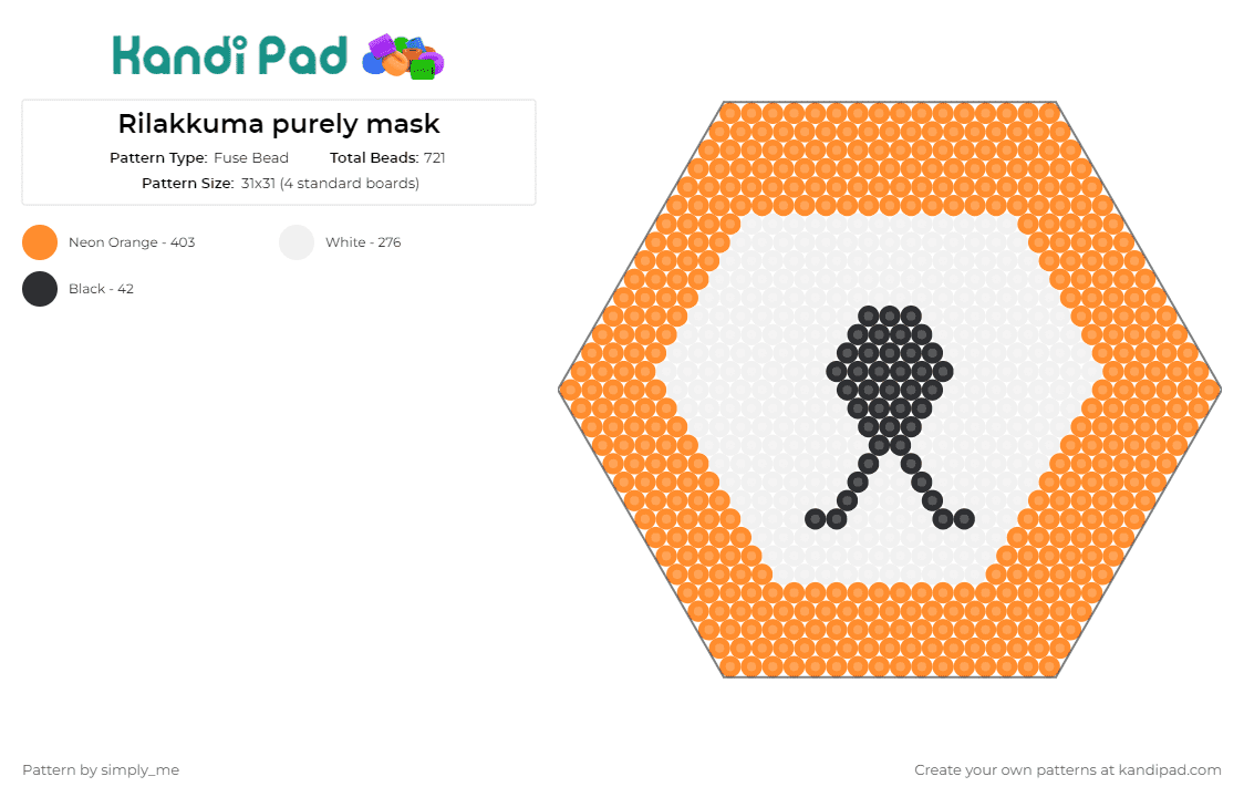 Rilakkuma purely mask - Fuse Bead Pattern by simply_me on Kandi Pad - rilakkuma,bear,hexagon,mask,orange,white