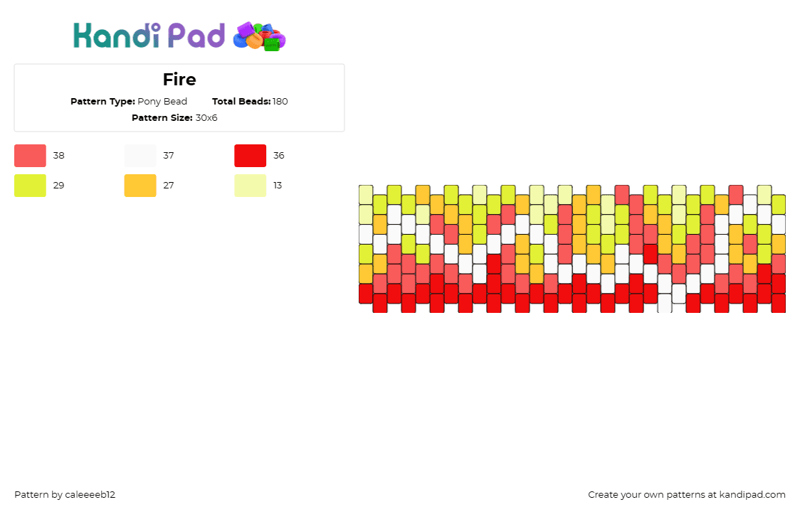 Fire - Pony Bead Pattern by caleeeeb12 on Kandi Pad - fire,flames,cuff,heat,red,yellow