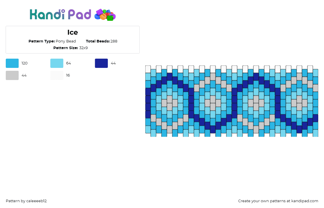 Ice - Pony Bead Pattern by caleeeeb12 on Kandi Pad - geometric,hexagon,zig zag,cuff,blue,light blue