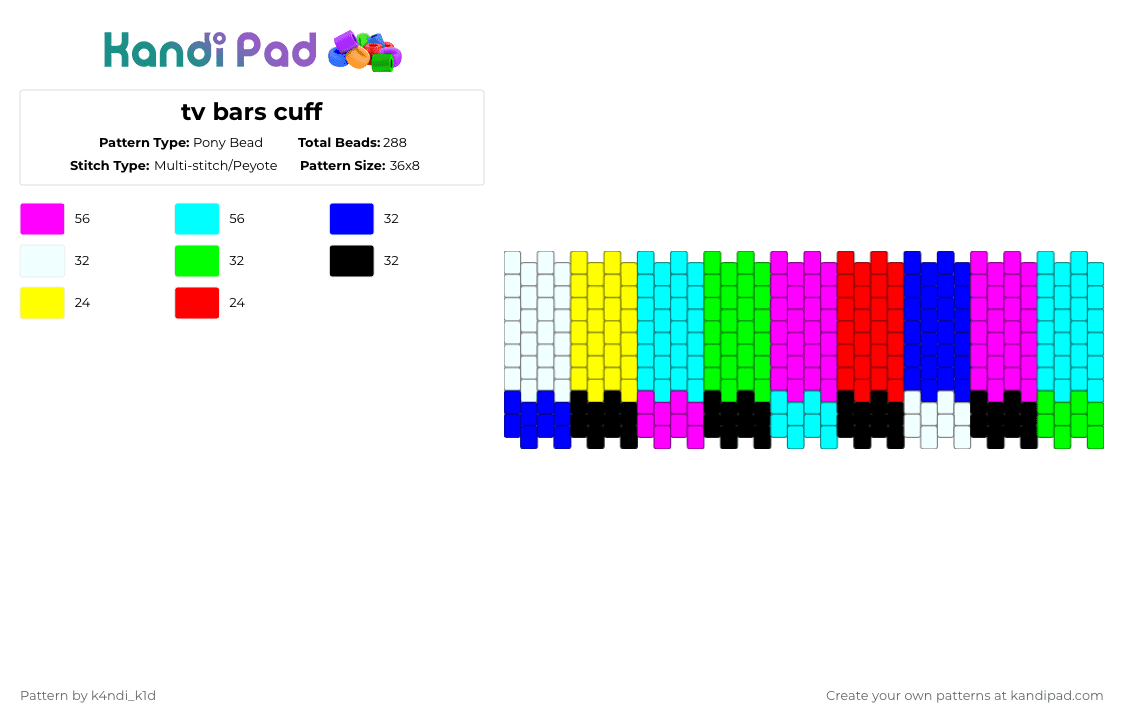 tv bars cuff - Pony Bead Pattern by k4ndi_k1d on Kandi Pad - pink,light blue