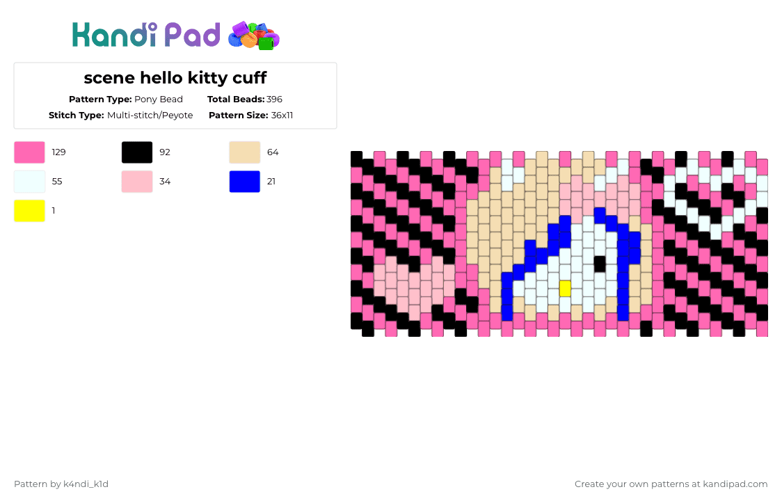 scene hello kitty cuff - Pony Bead Pattern by k4ndi_k1d on Kandi Pad - pink,beige