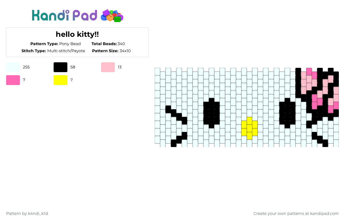 hello kitty!! - Pony Bead Pattern by k4ndi_k1d on Kandi Pad - white,pink
