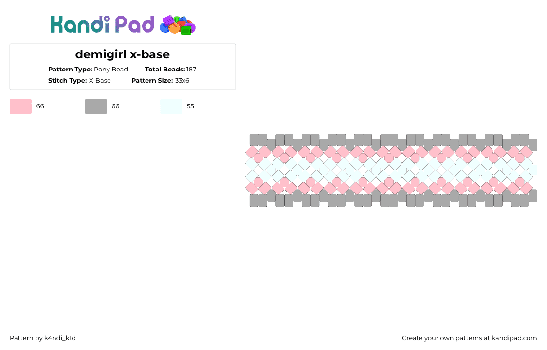 demigirl x-base - Pony Bead Pattern by k4ndi_k1d on Kandi Pad - pink,beige