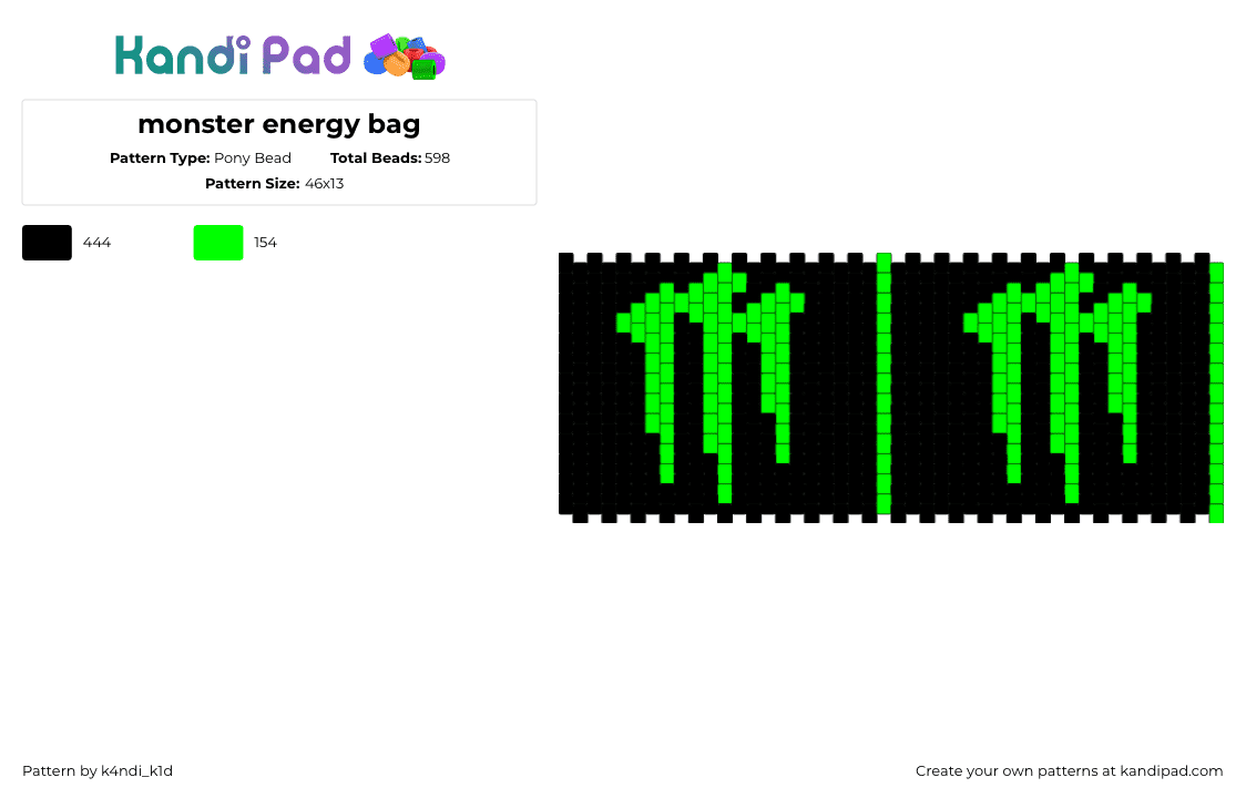 monster energy bag - Pony Bead Pattern by k4ndi_k1d on Kandi Pad - black
