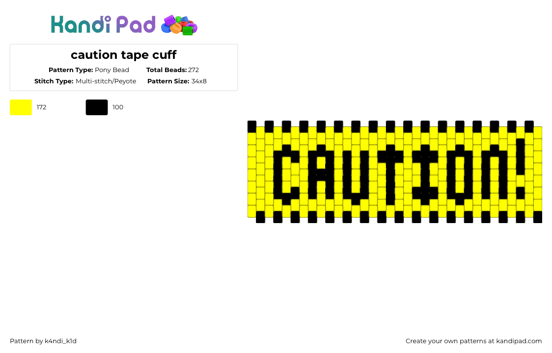 caution tape cuff - Pony Bead Pattern by k4ndi_k1d on Kandi Pad - black,yellow