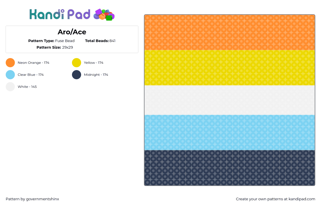 Aro/Ace - Fuse Bead Pattern by governmentshinx on Kandi Pad - aroace,pride,flag,panel,orange,yellow,light blue