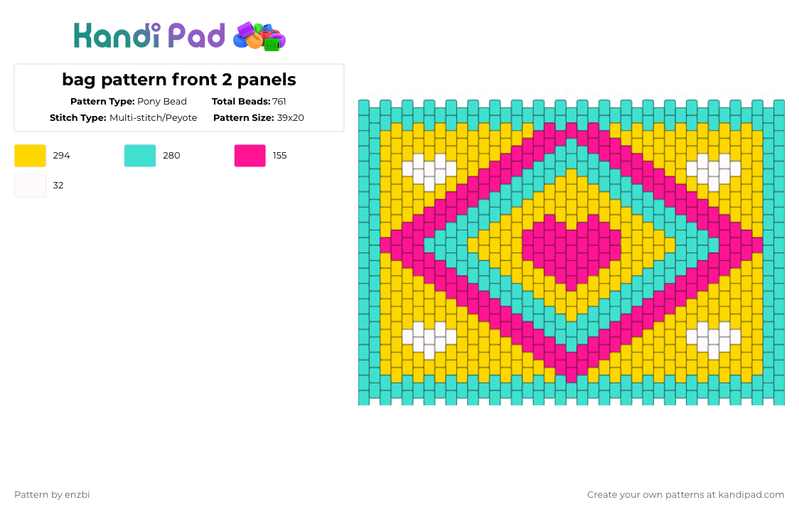 bag pattern front 2 panels - Pony Bead Pattern by enzbi on Kandi Pad - light blue,yellow,bag