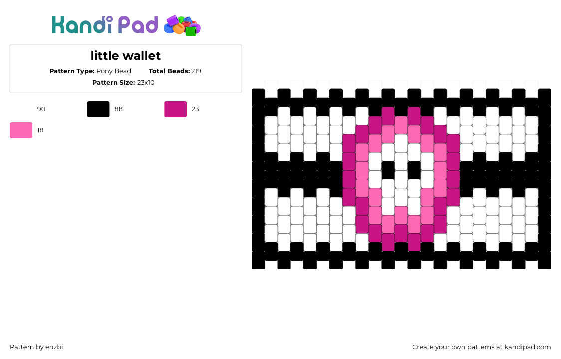 little wallet - Pony Bead Pattern by enzbi on Kandi Pad - skull,wallet,bag,panel,spooky,white,black,pink