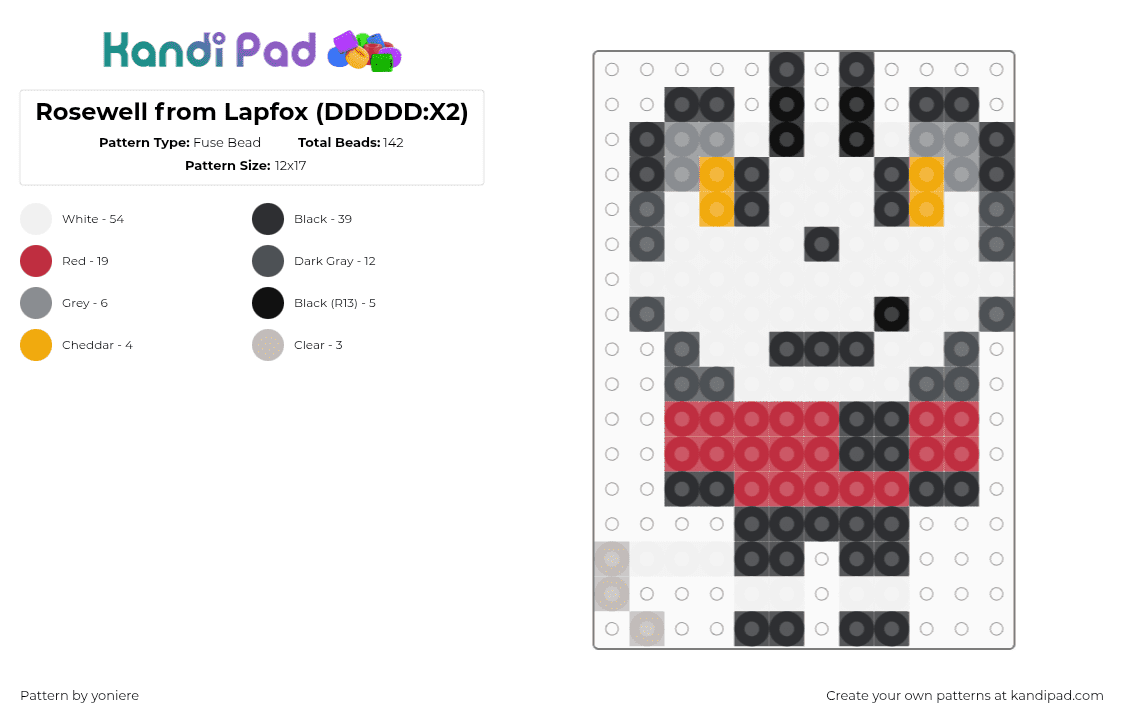 Rosewell from Lapfox (DDDDD:X2) - Fuse Bead Pattern by yoniere on Kandi Pad - white,gray,red