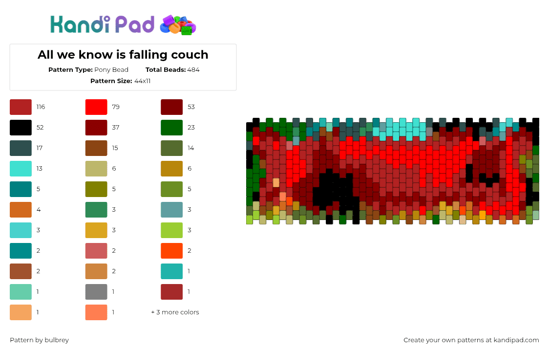 All we know is falling couch - Pony Bead Pattern by bulbrey on Kandi Pad - couch,paramore,band,music,emo,cuff,red