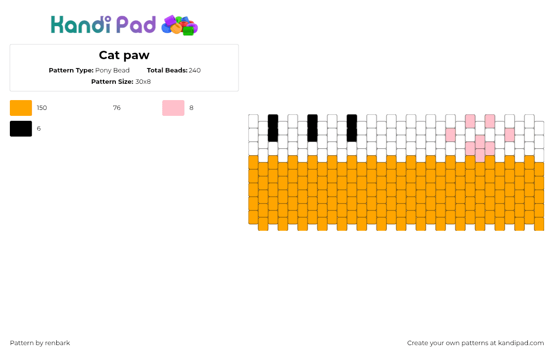 Cat paw - Pony Bead Pattern by renbark on Kandi Pad - 