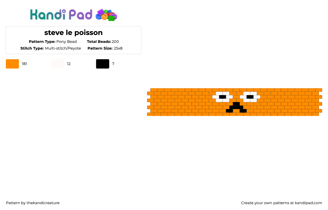 steve le poisson - Pony Bead Pattern by thekandicreature on Kandi Pad - orange