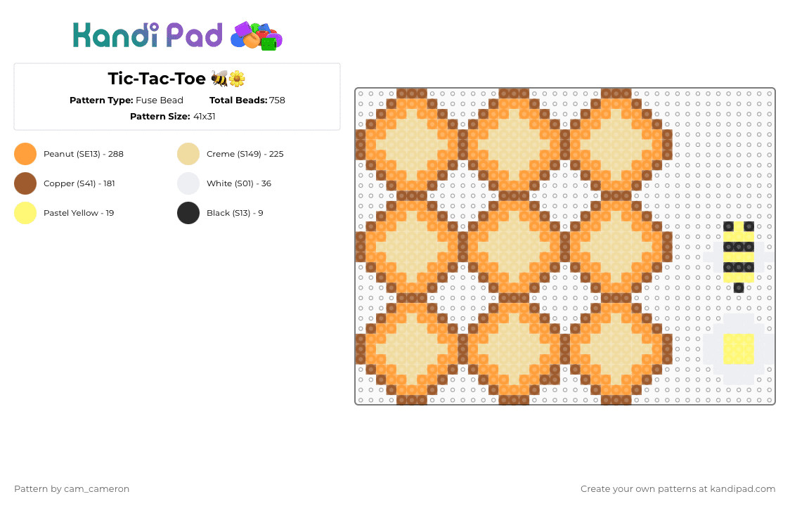 Tic-Tac-Toe 🐝🌼 - Fuse Bead Pattern by raymond_x0 on Kandi Pad - tan,orange,beige
